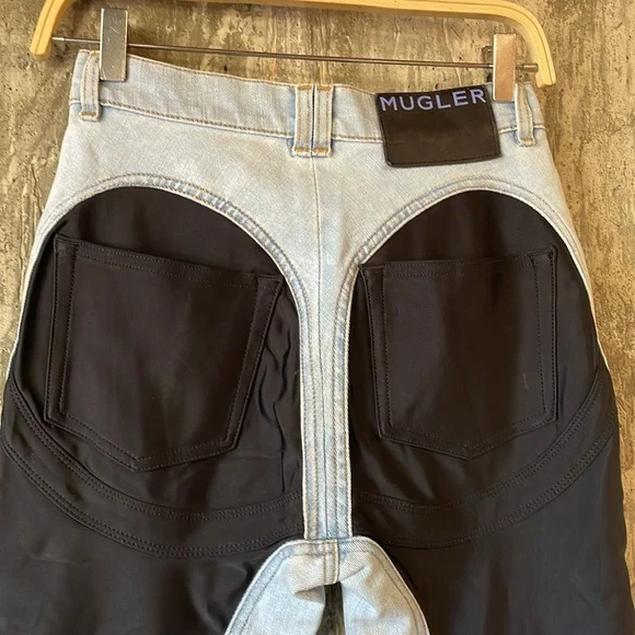 MUGLER Women's Spiral Twist Panelled High-Waist Jeans Size 38 In Blue